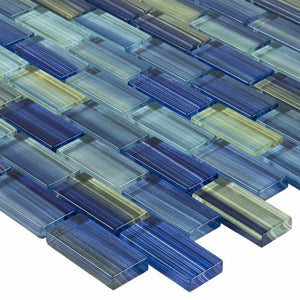 Glass Mosaic Tile Aquarella Blue 1x2 for Bathroom and  Shower Walls