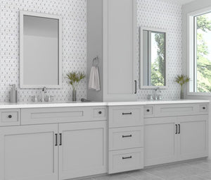 Subway Dots Stone Mosaic Tile Gray featured on a modern farmhouse bathroom