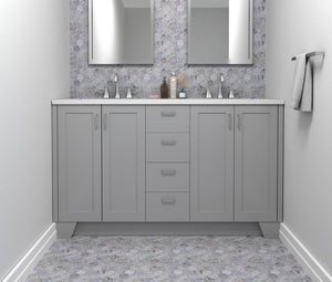 Hexagon Prime Stone Mosaic Tile Grey featured on a bathroom