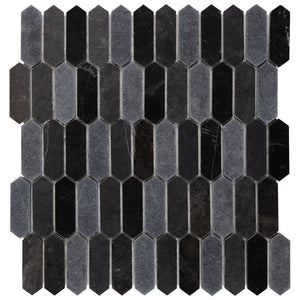 Picket Stone Mosaic Tile Black Blend for Kitchen Backsplash, and Bathroom