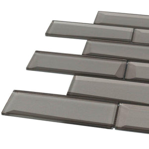 Glass Subway Tile Inverted 3D Modern Grey 2x6