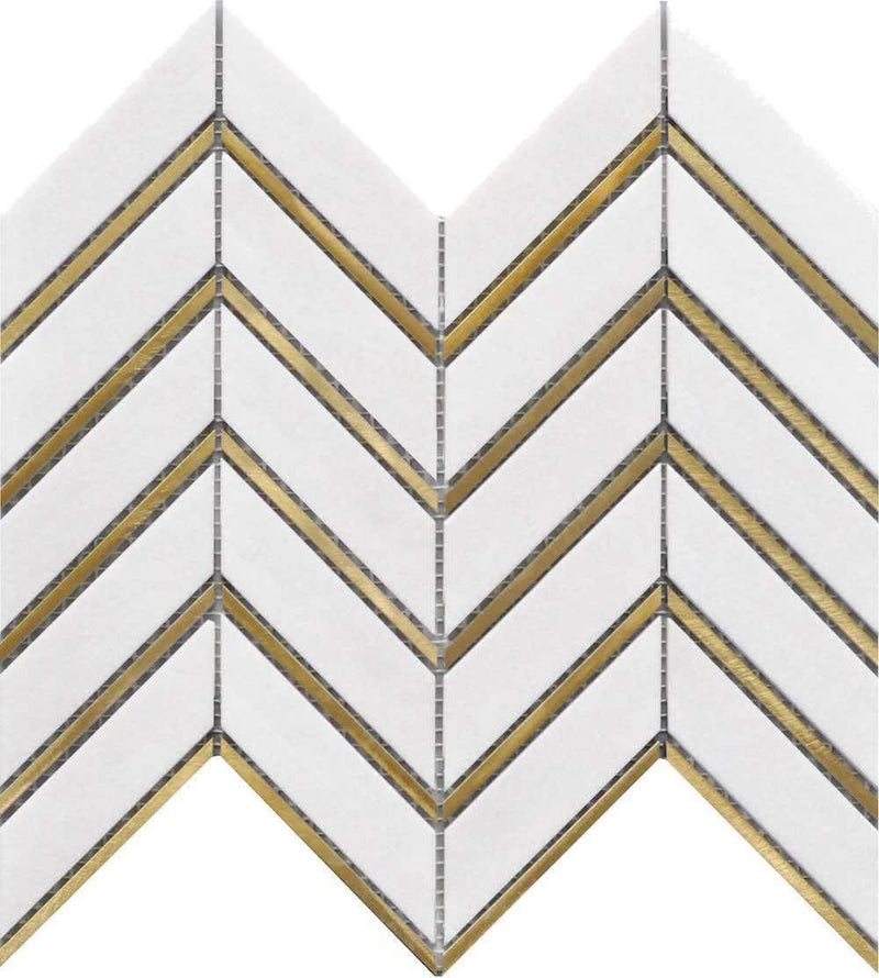 Inlay Brass Gold Chevron White Tile