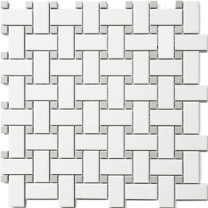 Basket Weave Gray White Porcelain Mosaic Tile