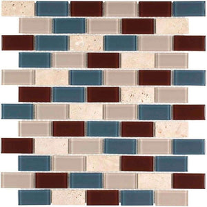 Glass Mosaic Tile Mid Century Blue 1x2