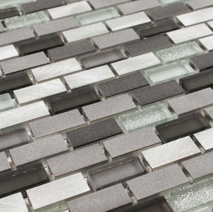 Aluminum Glass Mosaic Tile Silver Mix Mini