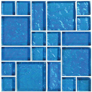 Iridescent Clear Glass Pool Tile Pale Blue Mixed