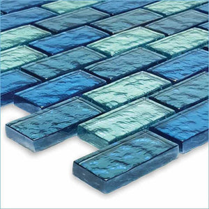 Iridescent Clear Glass Pool Tile Aqua Blend 1 x 2