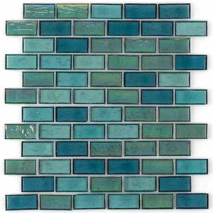 Iridescent Recycled Glass Tile Turquoise 1 x 2