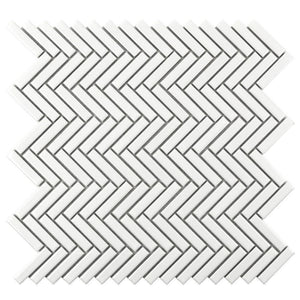 Herringbone Porcelain Mosaic Tile Bright White