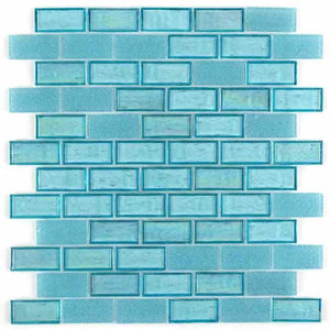 Iridescent Recycled Glass Tile Aquamarine 1 x 2