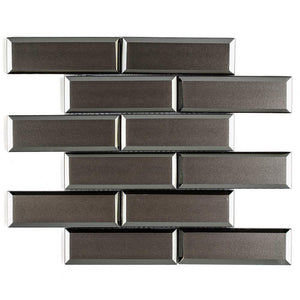 Glass Subway Tile Inverted Bevel Mirror Graphite 2x6