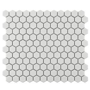 Hexagon Porcelain Mosaic Tile White 1 x 1