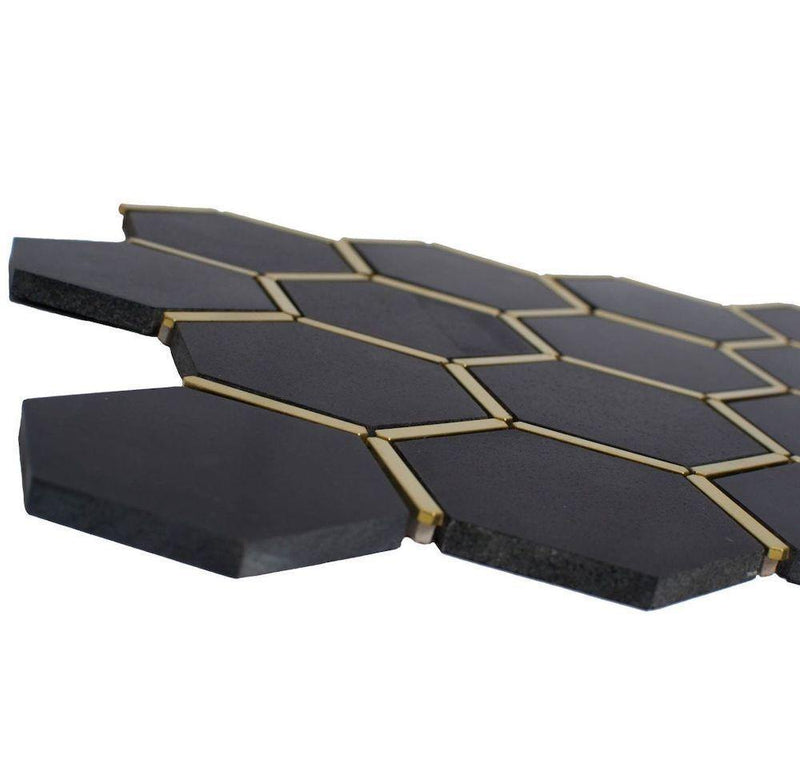 Inlay Brass Gold Hexagon Black Tile