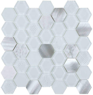 Glass Metal Mosaic Tile Aluminum Hexagon White