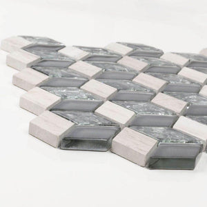 Glass Stone Mosaic Tile Rhombus French Gray