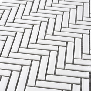 Herringbone Porcelain Mosaic Tile Bright White