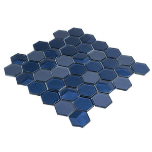 Glass Mosaic Tile Hexagon Ink Blue