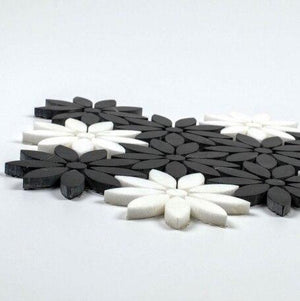 Stone Mosaic Tile Waterjet Flower Black & White