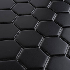 Hexagon Porcelain Mosaic Tile Black 2 x 2