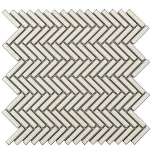 Herringbone Mosaic Tile Vintage Pearl White