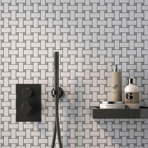 Basket Weave Gray White Porcelain Mosaic Tile