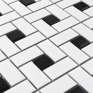 Pinwheel Dot Black and White Porcelain Mosaic Tile