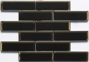 Glass Subway Tile Inverted Bevel Mirror Black 2x6