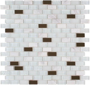 Mini Brick Glass Stainless Steel Tile White