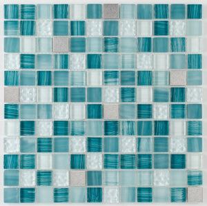 Glass Mosaic Tile Stainless Steel Blend Turquoise