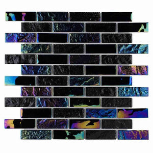 Iridescent Glass Tile Summer Black 1 x 3