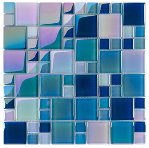 Glass Pool Tile Shimmer Aqua Blue Random