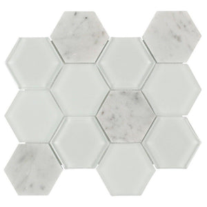 Glass Stone Mosaic Tile Hexagon Carrara