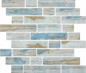 Linear Glass Mosaic Tile Wood Antique Blue