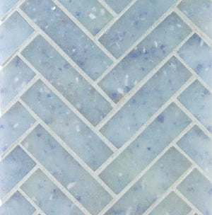 Fluid Herringbone Glass Tile Frosted Blue for kitchen and bathroom