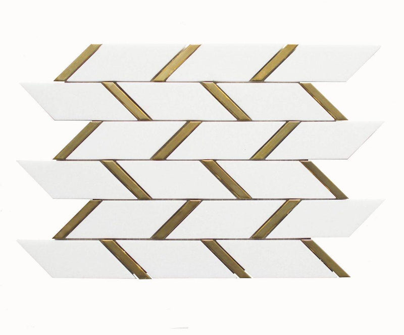 Inlay Brass Gold Bars Thassos Tile-Mineral Tiles