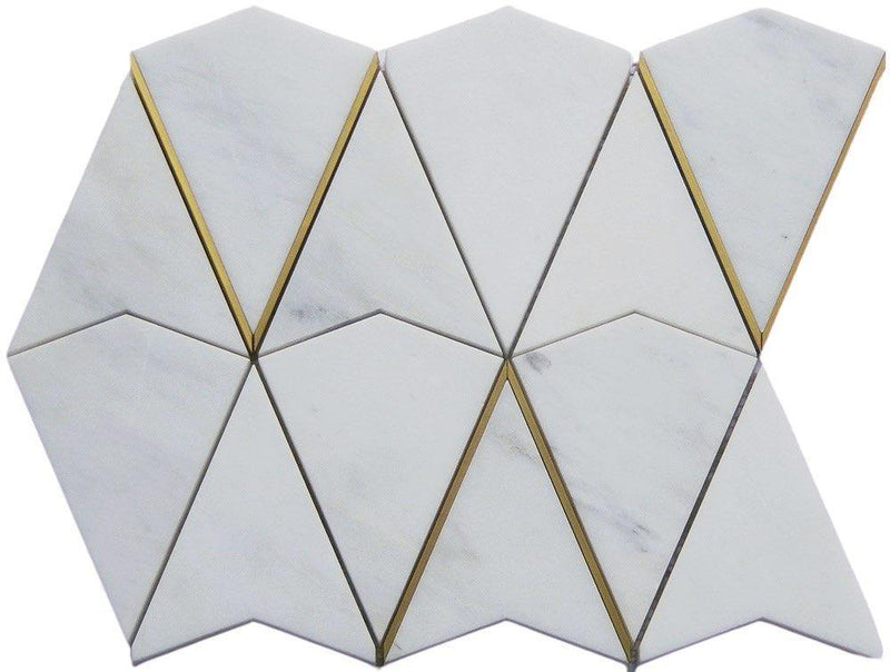 Calacatta Marble and Gold Brass Mosaic Tile Diamond