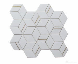 Inlay Brass Gold Cubes Thassos Tile-Mineral Tiles