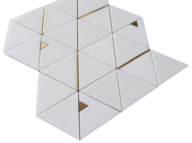 Brass Gold and Marble Thassos White Mosaic Tile