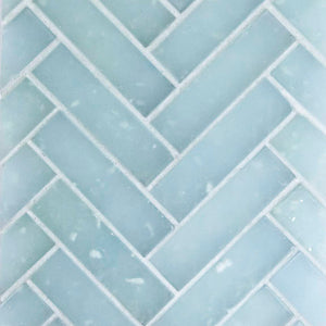 Fluid Herringbone Glass Tile Frosted Lake for pool, bathroom, and shower