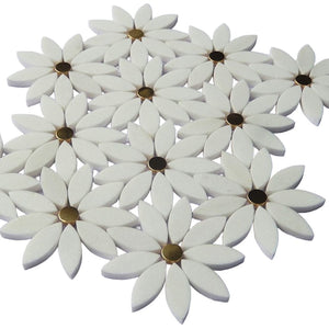 Marble Mosaic Tile White Gold Flower for backsplash, bathroom walls, fireplace, and featured walls