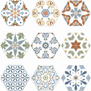 Patterned Porcelain Hexagon Tile Multicolor 6x7