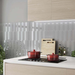 Minimalistic Picket Tile 2x10 Grey Glossy featured on a contemporary kitchen