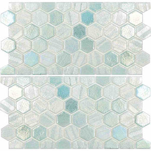 Recycled Hex Iridescent Glass Tile Aqua (Two 6" X 12" Pieces) for swimming pool waterline