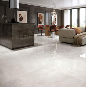 Polished Porcelain Tile White River 39x39 Rectified for interior residential applications