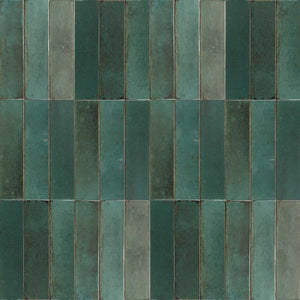 Zellij Distressed Subway Tile Rainforest 2.8x11 vertically installed for bathroom, shower, and backsplash