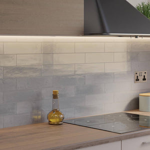 Zellij Distressed Subway Tile Stone 2.8x11 featured on a kitchen backsplash