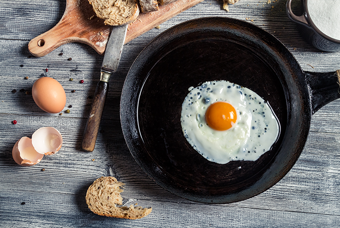 easy breakfast using a wood cutting board